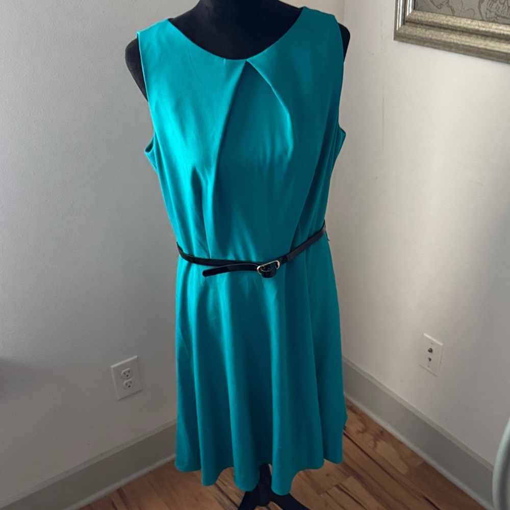 ALYX dress Sz 14 Teal Sleeveless‎ belted flare bottom